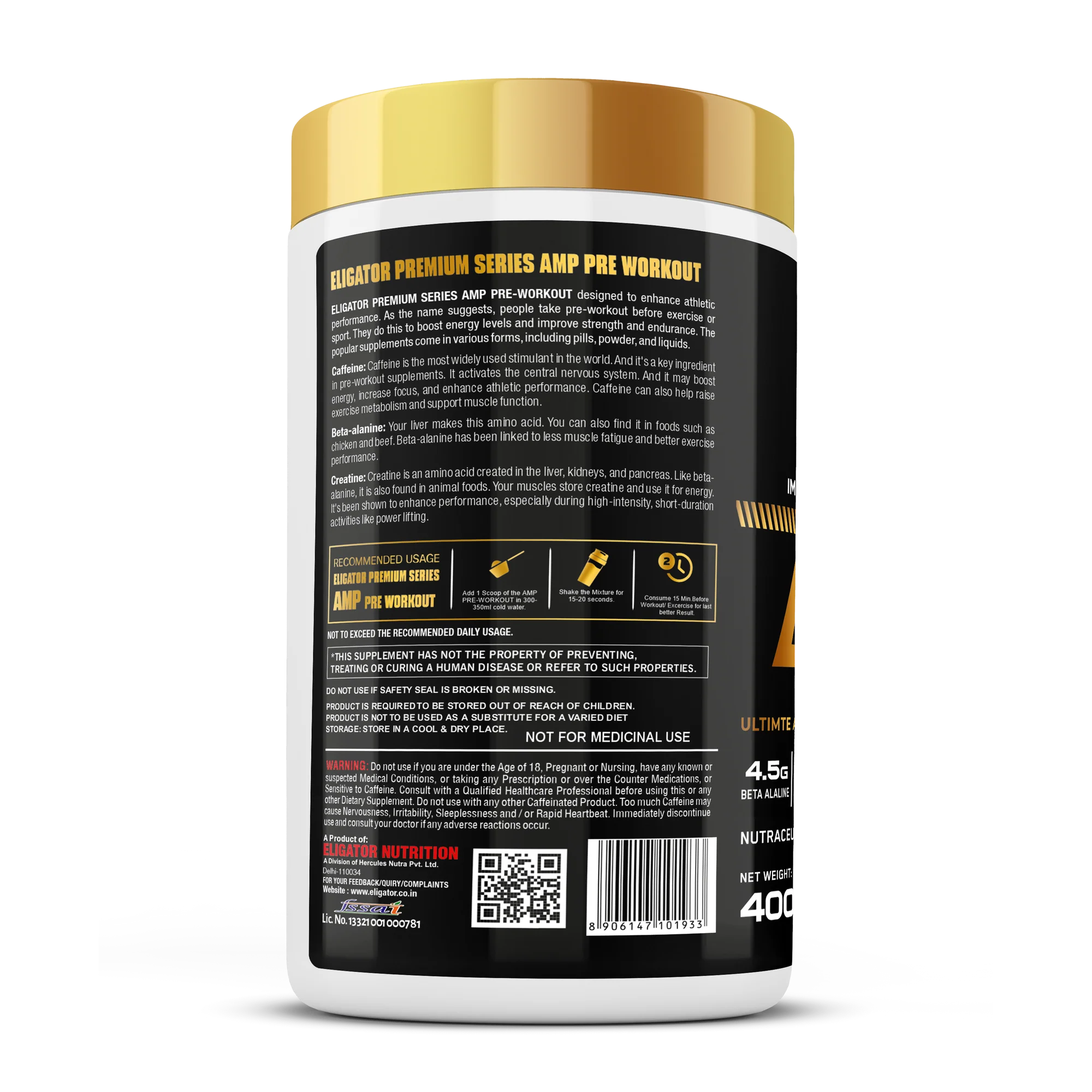 ELIGATOR NUTRITION Premium Series AMP Pre Workout - 400gm (40 Servings)