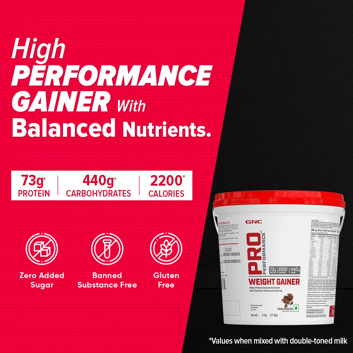 GNC Pro Performance Weight Gainer | Healthy Body Gains | Reduces Muscle Breakdown | Boosts Metabolism | Formulated In USA | 73g Protein | 440g Carbs | 2200 Cal