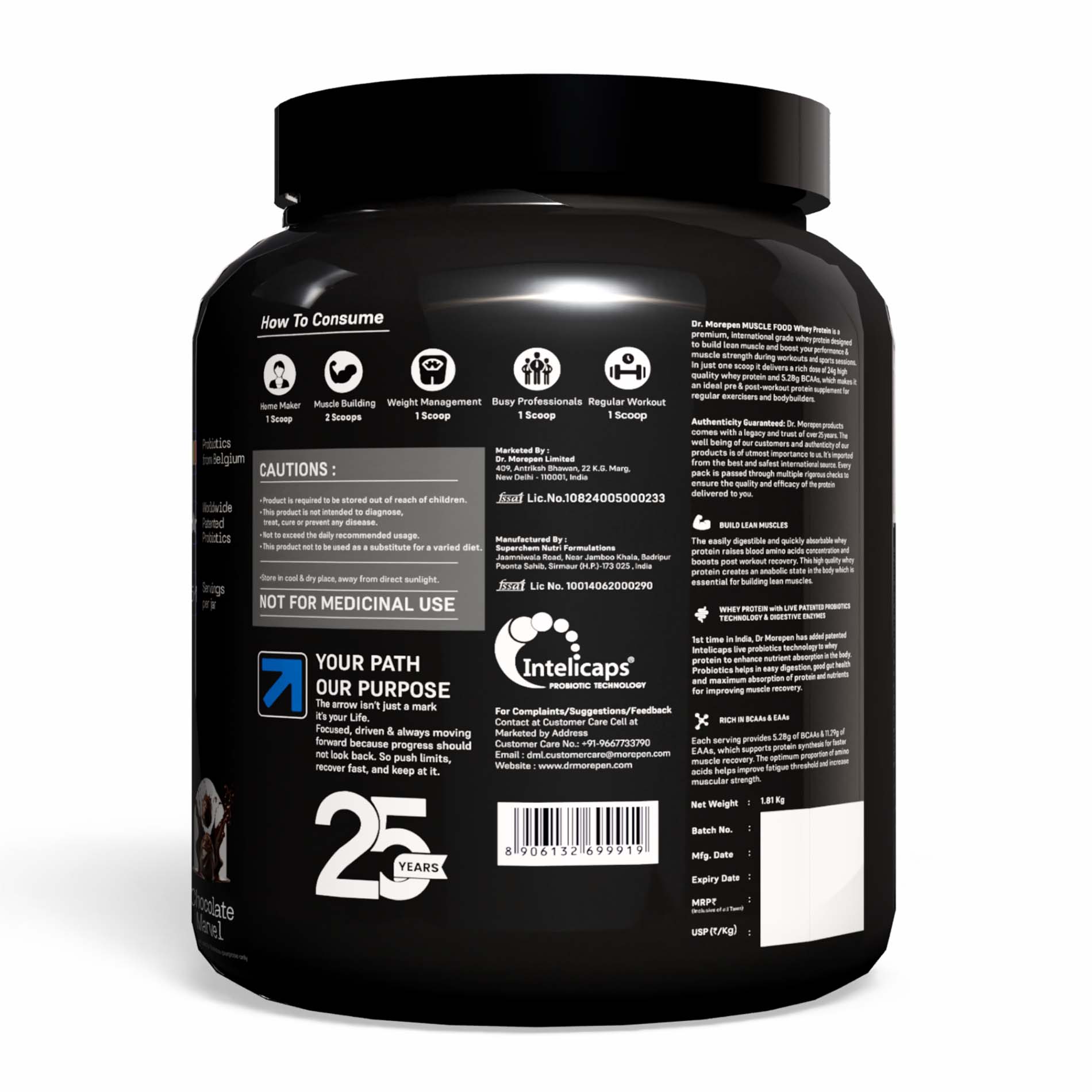 Dr. Morepen Muscle Food 100% Whey Protein Is A Permium, International Grade Protein With Added Probiotics From Belgium