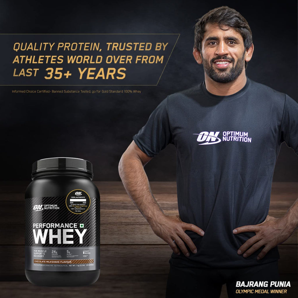 OPTIMUM NUTRITION Performance Whey Protein Powder Blend with Isolate, 24g Protein, 5g BCAA, Chocolate,