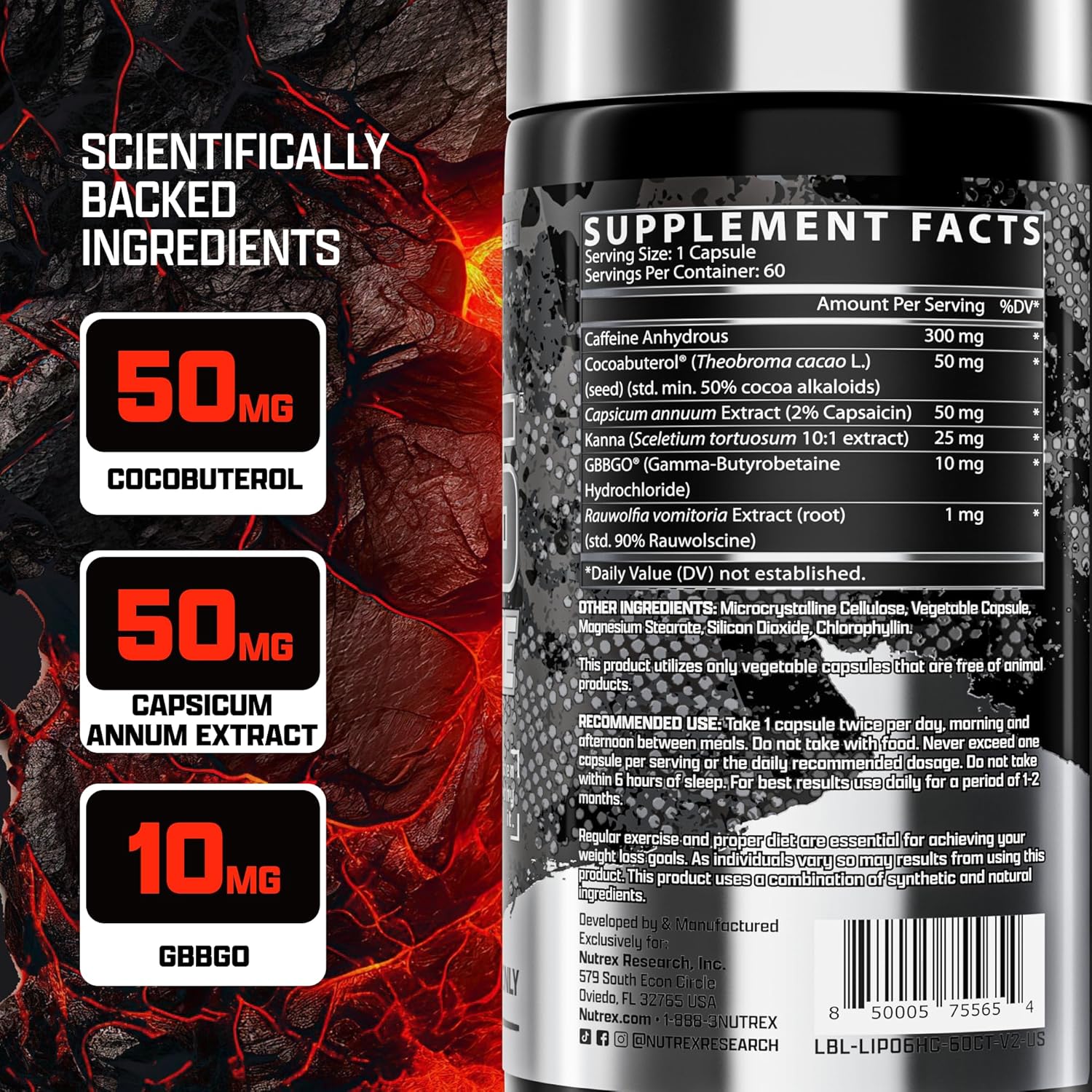 Nutrex Research Lipo-6 Hardcore Supplement, Supports Metabolism & RELENTLESS THERMOGENIC FAT BURNING & MUSCLE PROTECTION Dietary Capsules – 60 Count