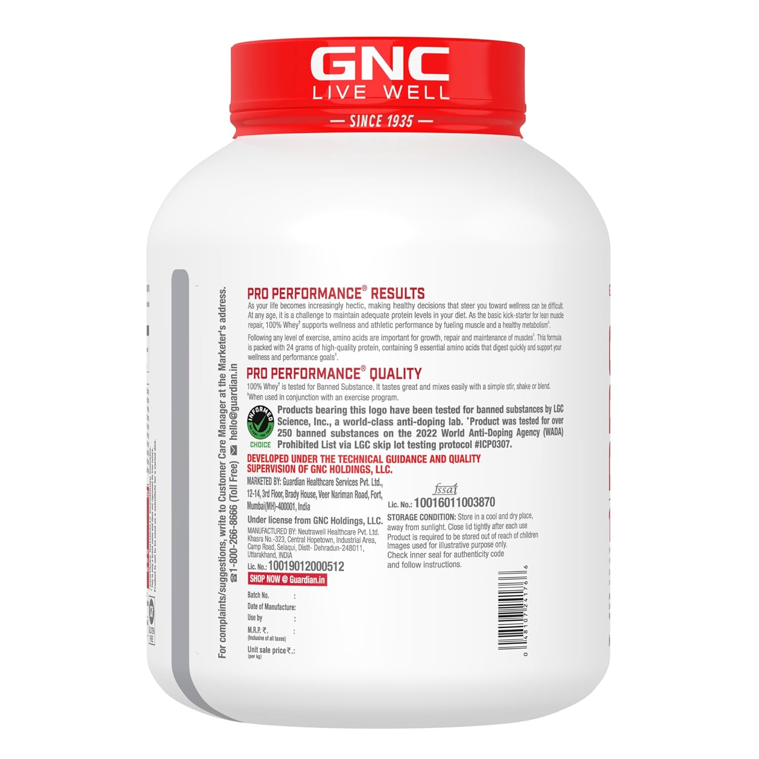 GNC Pro Performance 100% Whey Protein Powder | Boosts Strength & Endurance | Builds Lean Muscles | Fastens Muscle Recovery | Formulated In USA | 24g Protein | 5.5g BCAA | 4 lbs