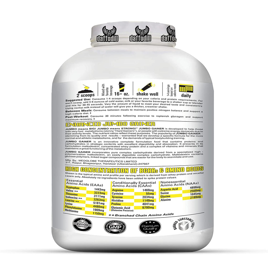 Daffodill Jumbo Gainer high-calorie, high-protein weight gainer that is designed to help you pack on muscle mass.