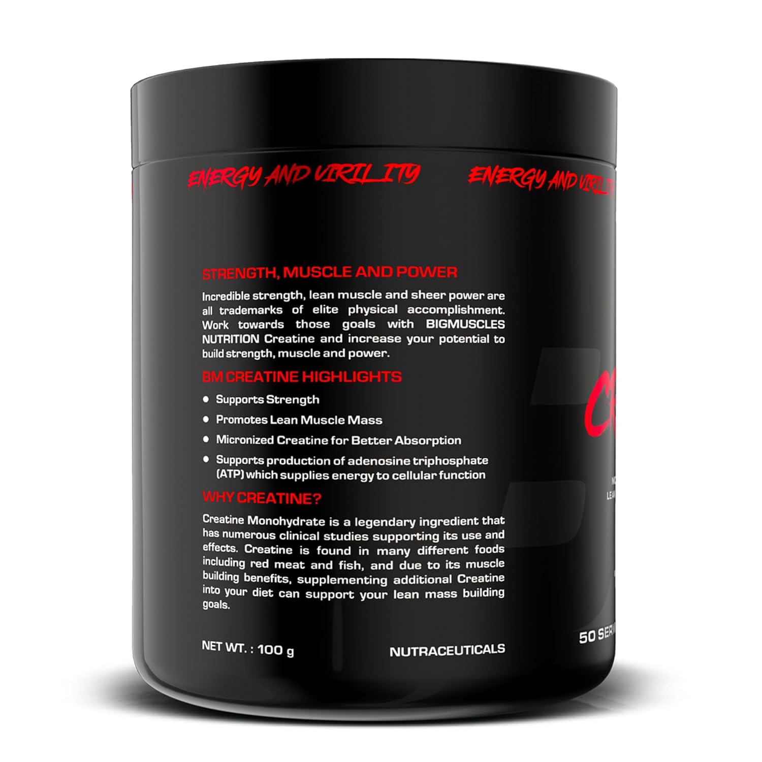 Bigmuscles Nutrition Creatine Unflavoured | Micronized Creatine Monohydrate To Support Lean Muscle Repair & Recovery|Increase Strength&Athletic Performance,Powder