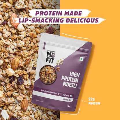 MuscleBlaze Fit High Protein Muesli 1 kg,  22 g Protein, Almonds & Super Seeds, Protein Breakfast Cereals