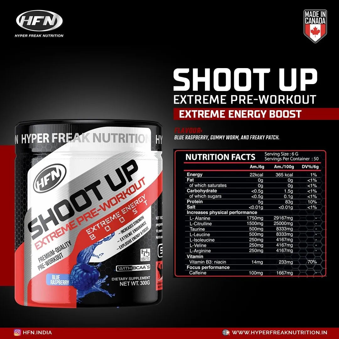 HFN Shoot Up is a pre-workout drink that contains an explosive energy blend 50 SERVINGS