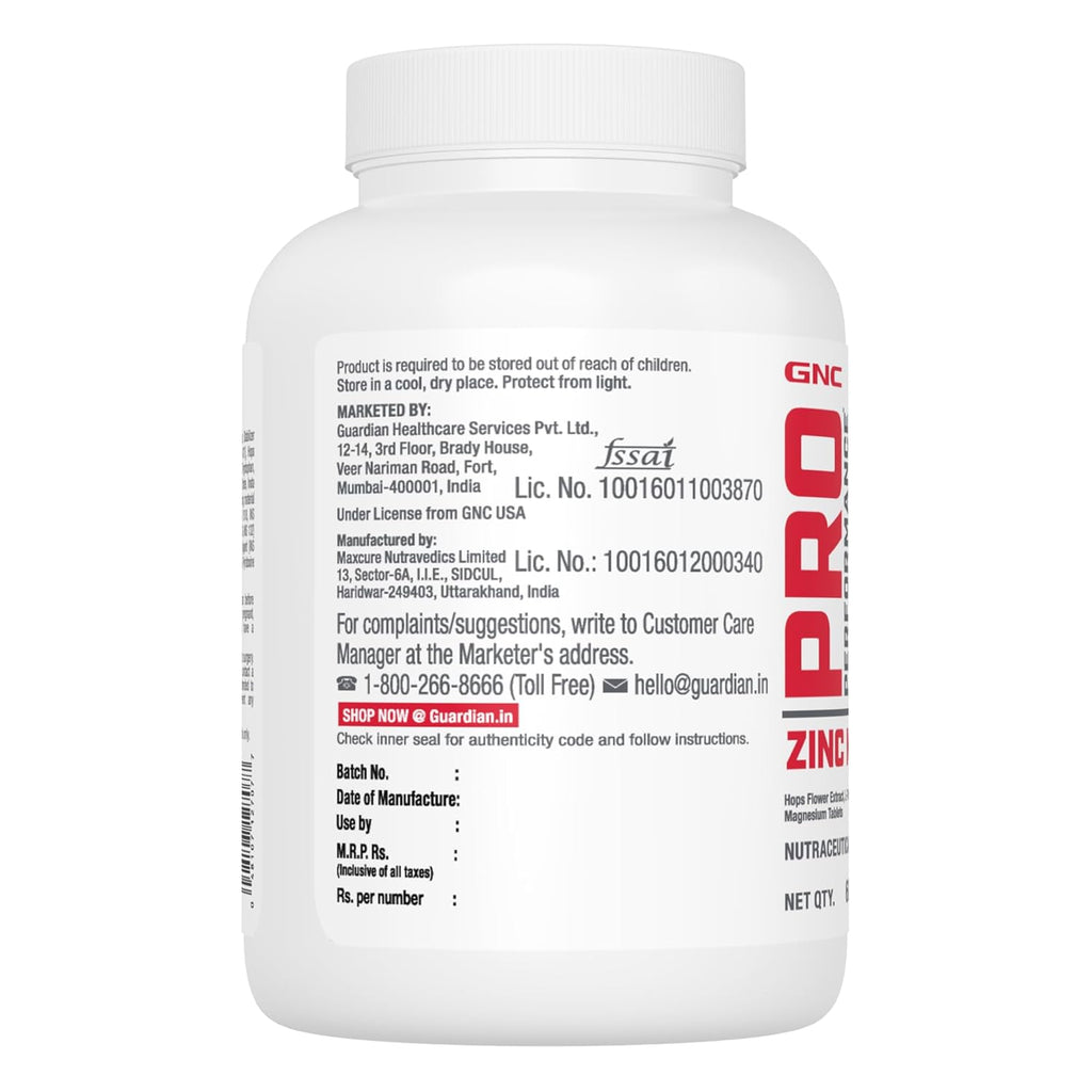 GNC Pro Performance Zinc Magnesium Amino Complex | 60 Tablets | Promotes Restful Sleep | Relieves Stress | Boosts Immunity | Calms Nerves | Contains Vitamin B6 & Hops Flower Extract | USA Formulated
