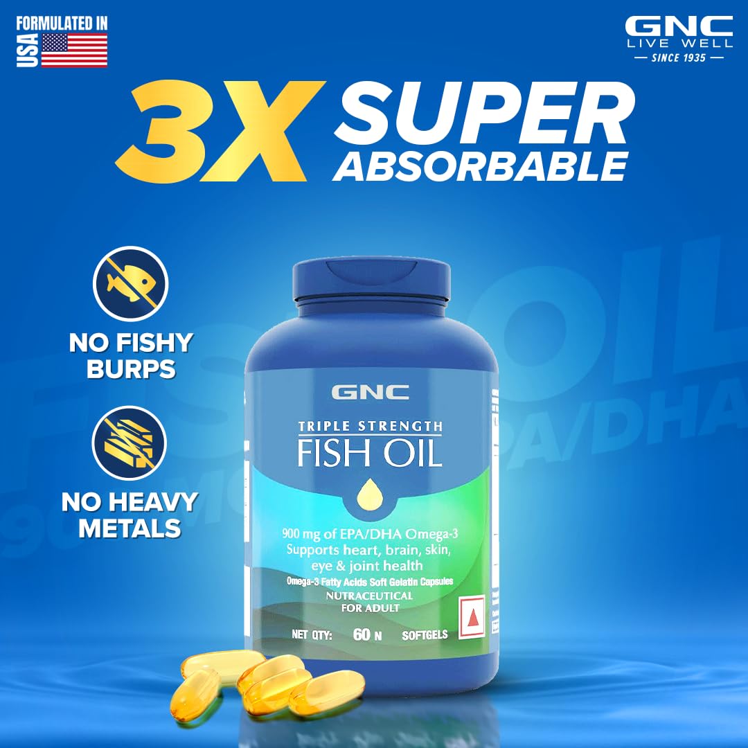 GNC 1500 Mg Triple Strength Fish Oil Mini Omega 3 Softgels For Men & Women,60 Mini Softgels,540 Mg Epa & 360 Mg Dha,Improves Memory,Protects Vision,No Fishy Burps,For Men & Women,Formulated In Usa