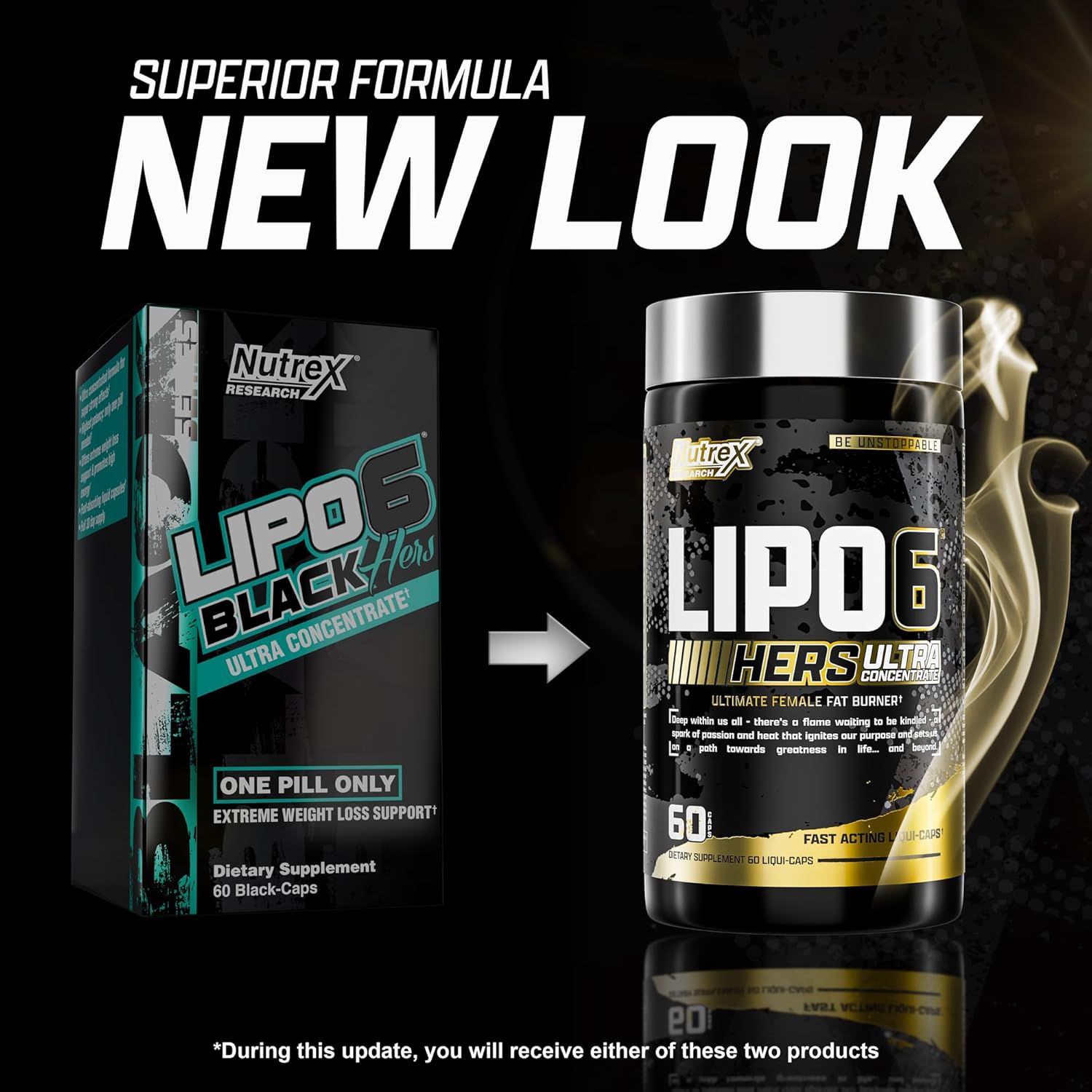 Nutrex Research Lipo-6 Black Hers Ultra Concentrate | Weight Loss Pills for Women | Fat Burner, Appetite Suppressant, Metabolism Booster for Weight Loss + Hair, Skin, & Nails Support | 60 Diet Pills