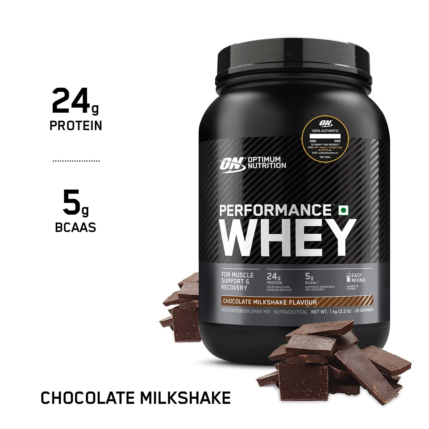 OPTIMUM NUTRITION Performance Whey Protein Powder Blend with Isolate, 24g Protein, 5g BCAA, Chocolate,
