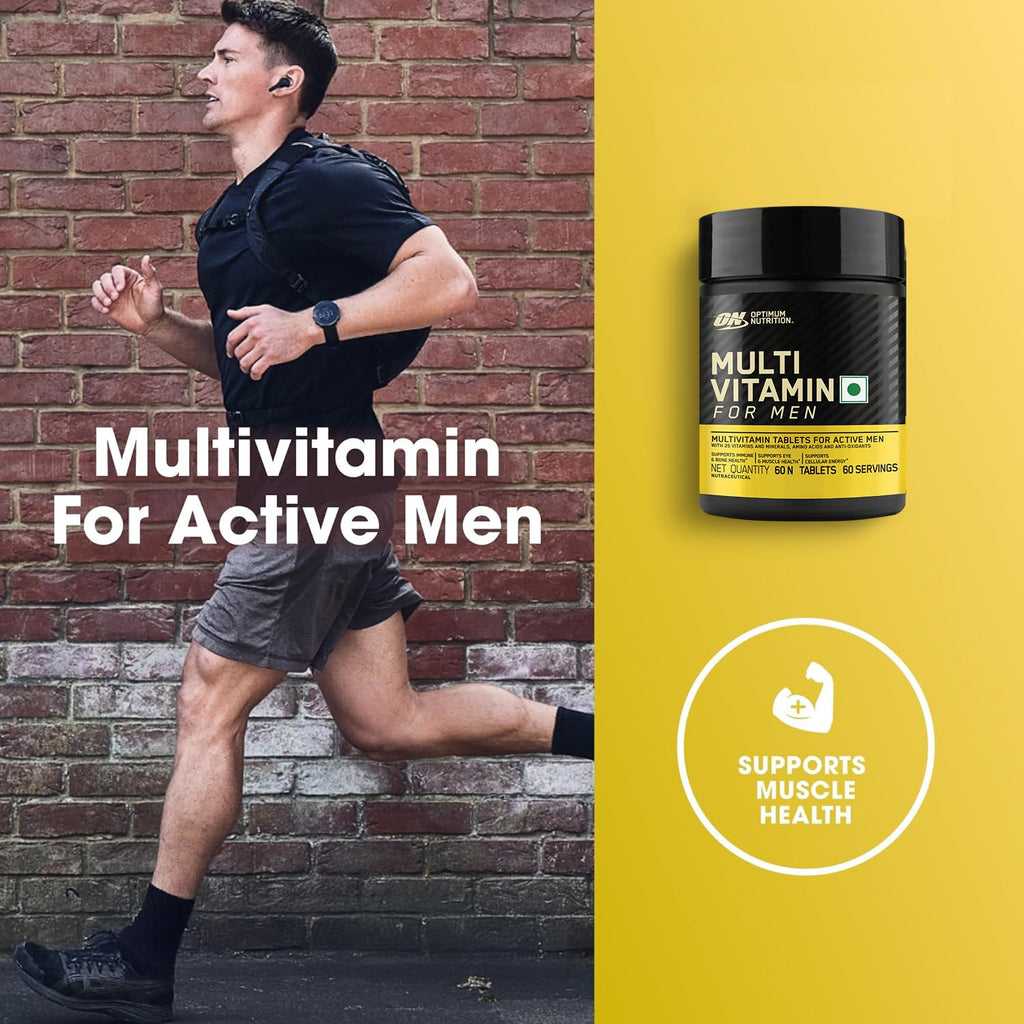 Optimum Nutrition (ON) Multivitamin for MEN– 60 Tablets, 26 Vitamins & Minerals, Amino Acids & Anti-Oxidants (Green Tea Extract, Beta Carotene, Lutein, Lycopene). Vegetarian.