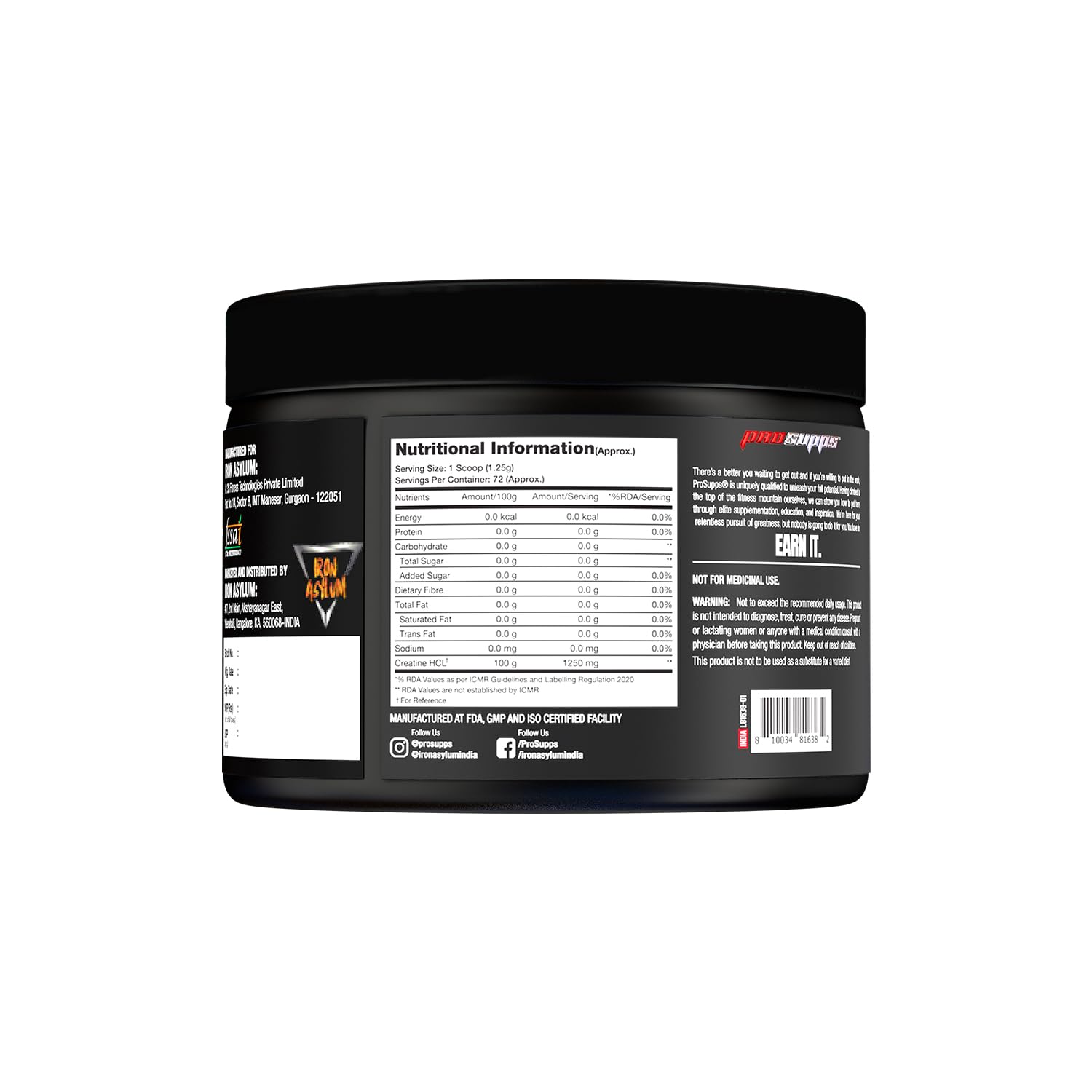 PROSUPPS Creatine HCl Pre workout Supplement | Creatine for Energy and Muscle Growth | Improved Performance and Absorption | Pre-workout for Men, Women | Muscle Recovery Supplement | 72 Servings, 90g