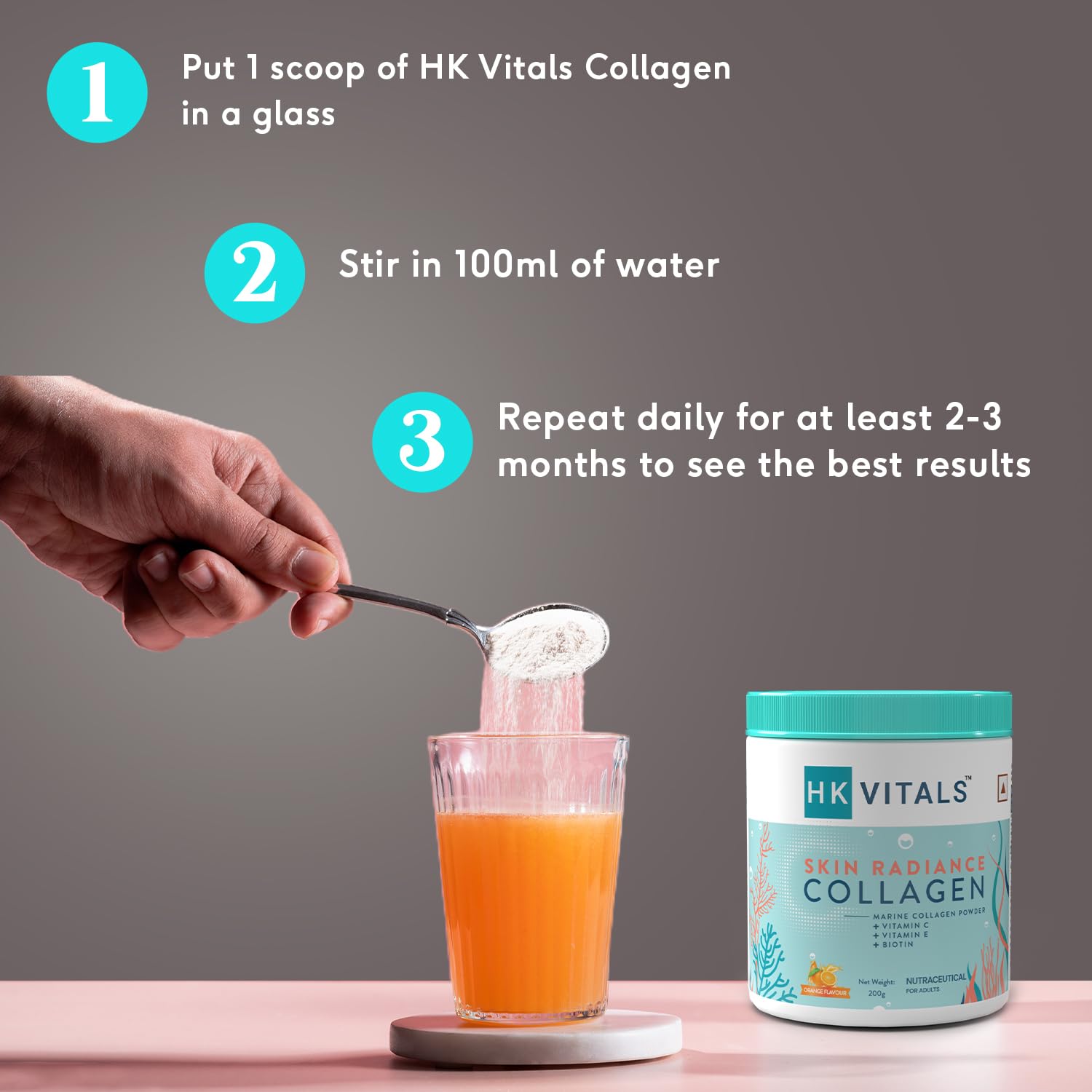 HK Vitals Skin Radiance Collagen Powder ( 200g) | Marine Collagen | Collagen Supplements for Women & Men with Biotin, Vitamin C, E & Sodium Hyaluronate, for Healthy Skin, Hair & Nails