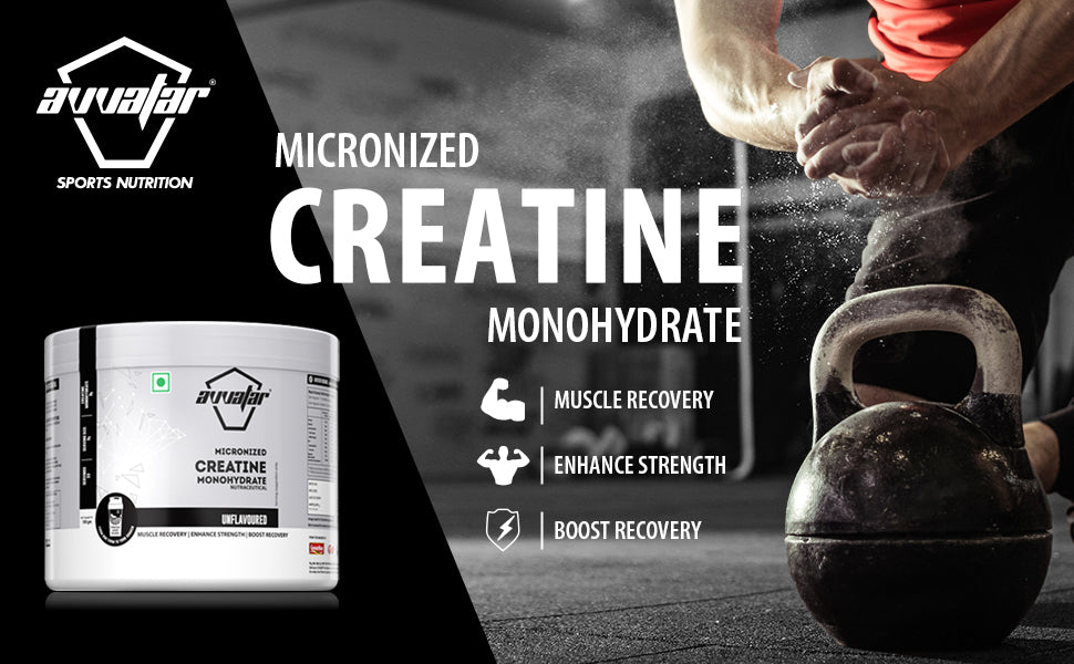 Avvatar Micronized Creatine Monohydrate Powder (100G, 33 Servings) | Unflavoured | Muscle Recovery | Enhance Strength | Boost Recovery