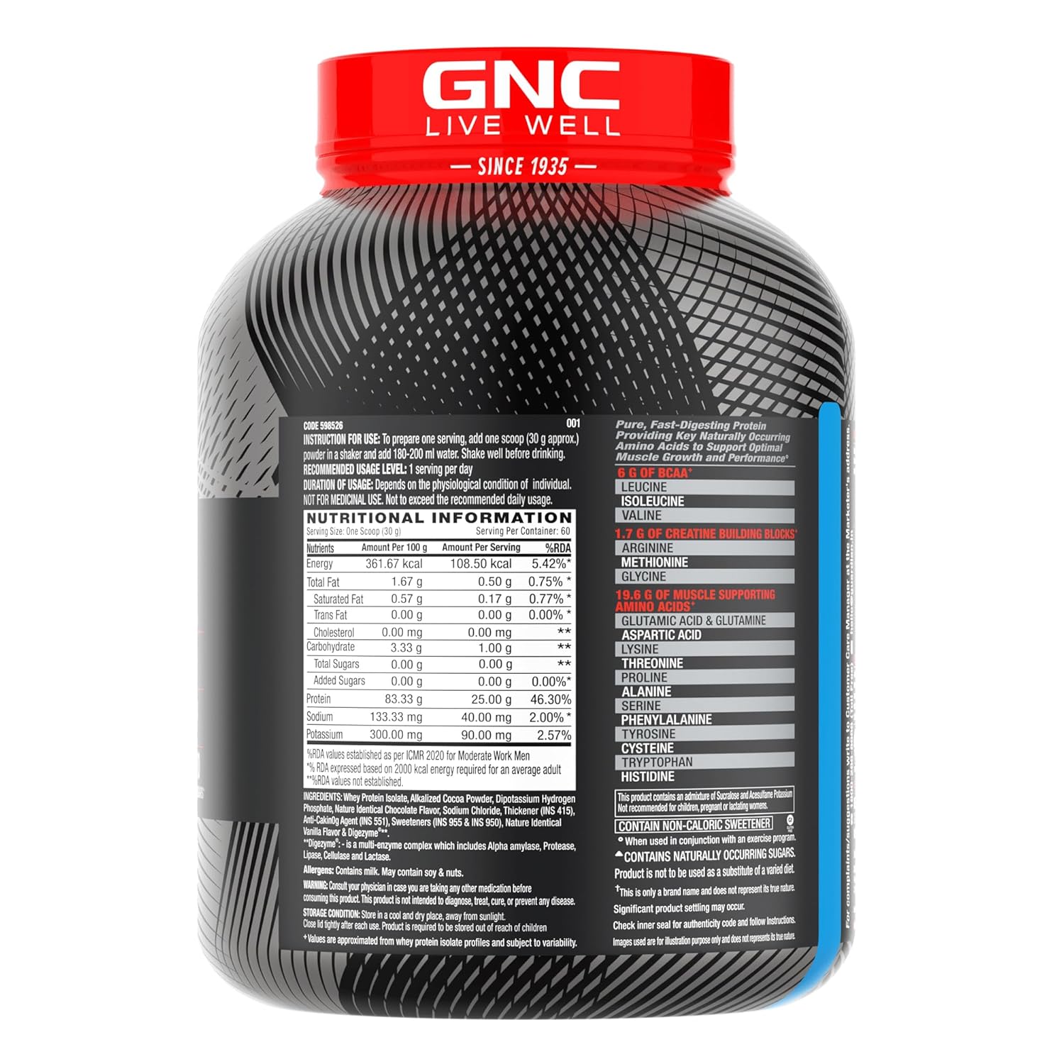 GNC AMP Pure Isolate Low Carb | Boosts Athletic Performance | Builds Lean Muscles | Speeds Up Recovery | Increases Strength | USA Formulated | 25g Protein | 6g BCAA  | 4 lbs