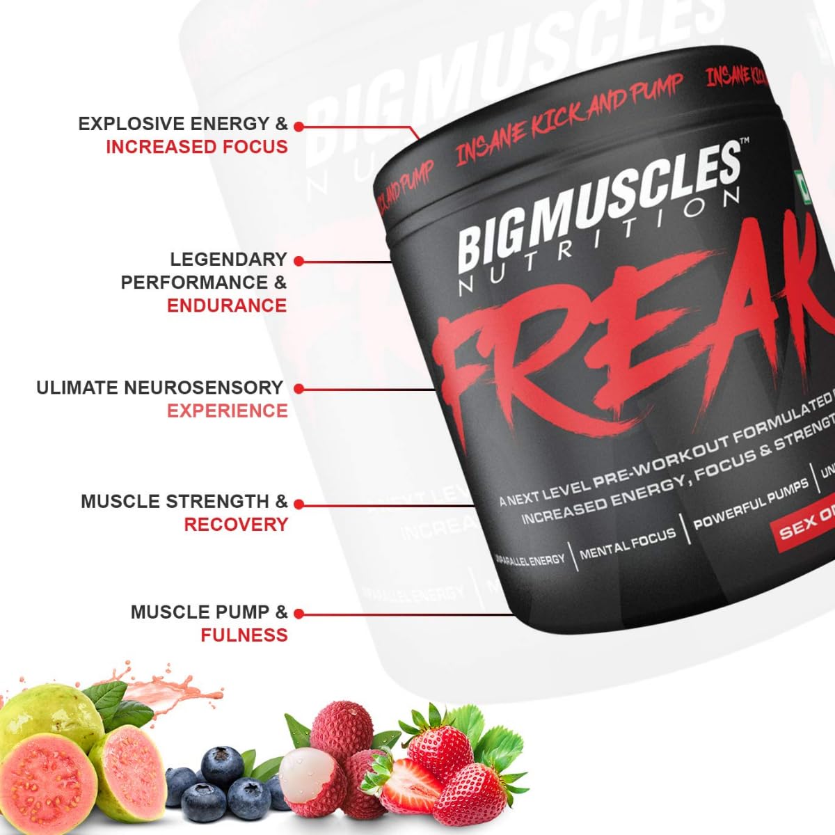 Bigmuscles Nutrition Freak Pre-Workout | Increased Energy, Strength, Mental Focus & Powerfull Pumps |  Powder,Pack of 1