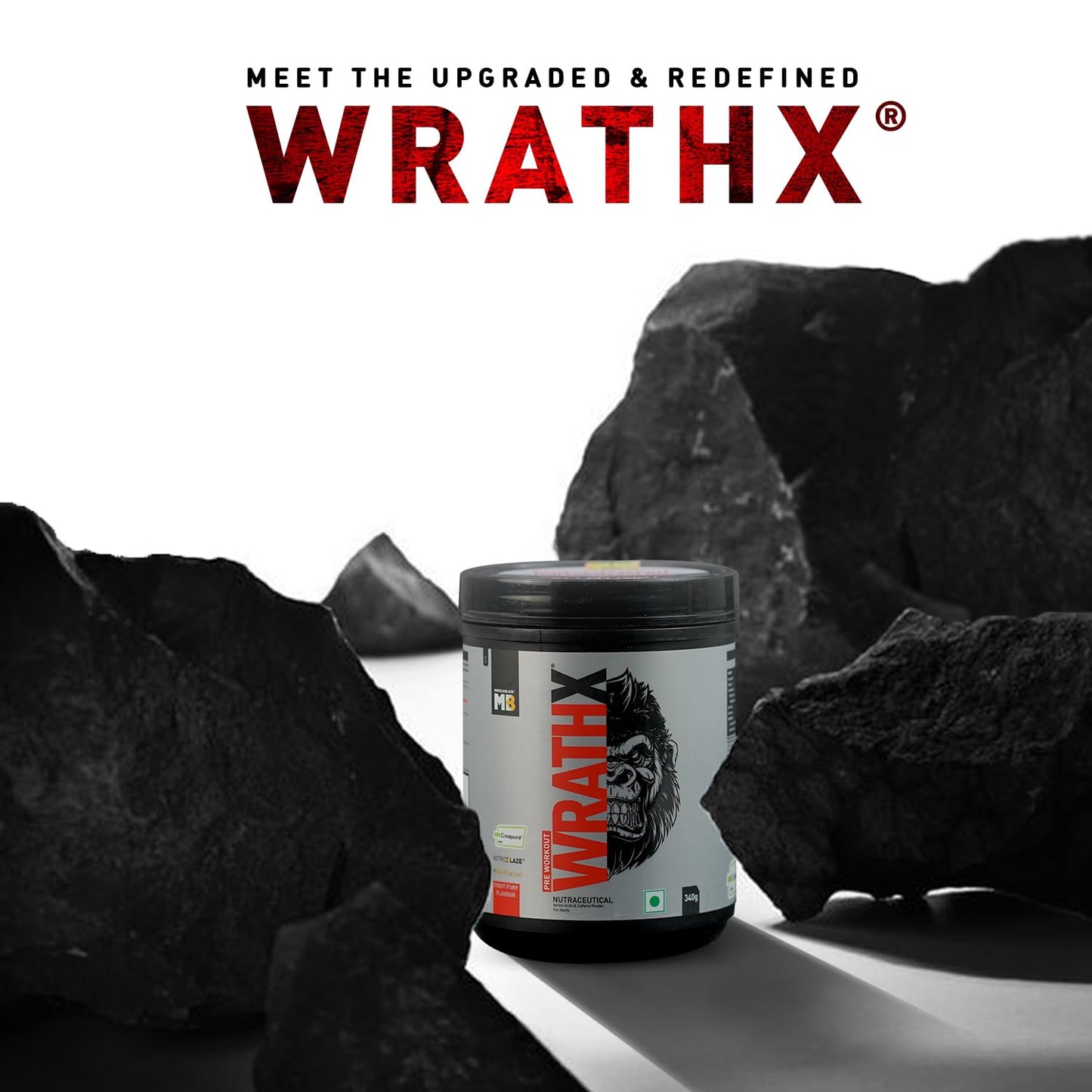 MuscleBlaze Pre Workout Wrathx With Creapure,Nitroblaze & Bioperine (F340 G,20 Servings),Powder,1 Count