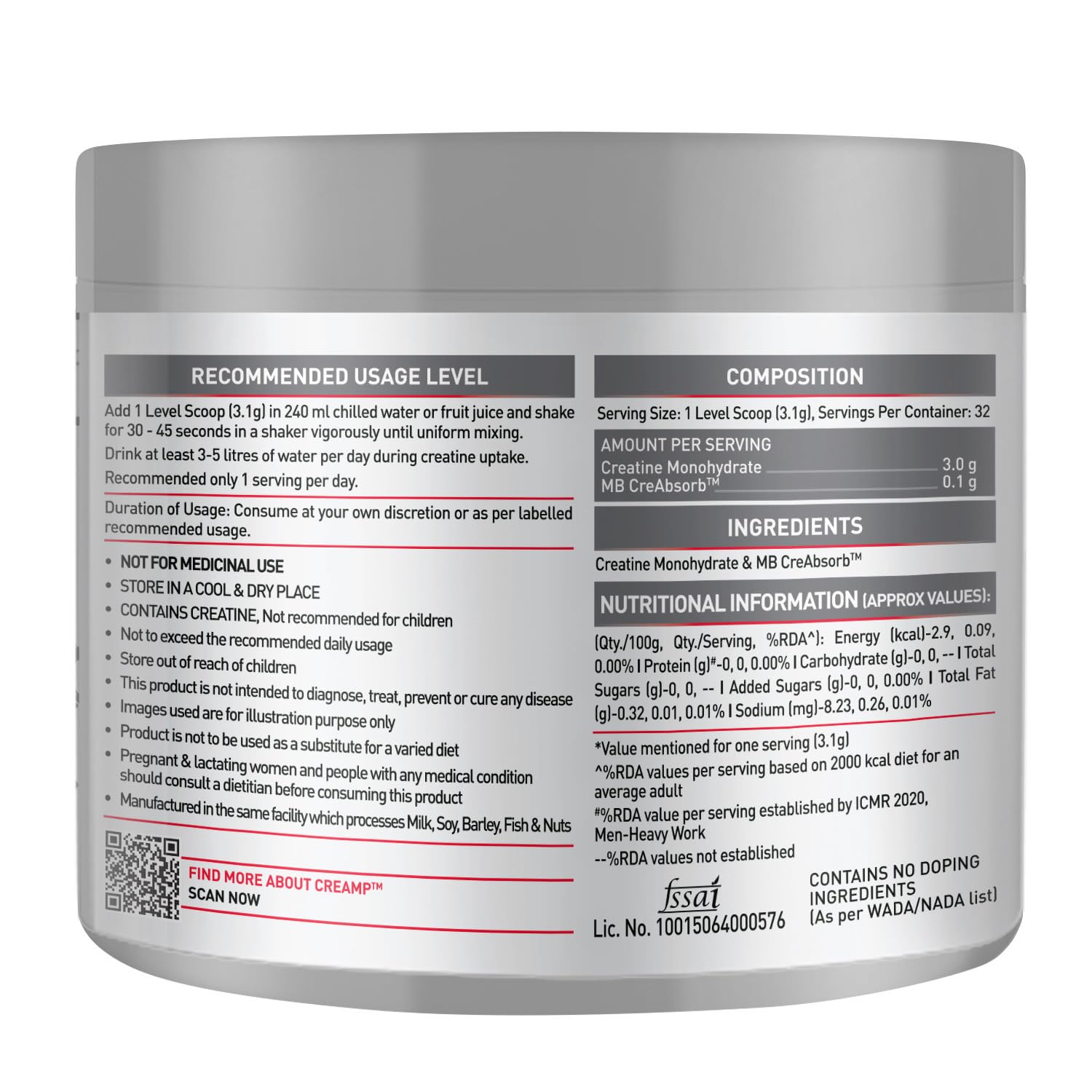 MuscleBlaze Creatine Monohydrate CreAMP™, Trustified Certified Creatine