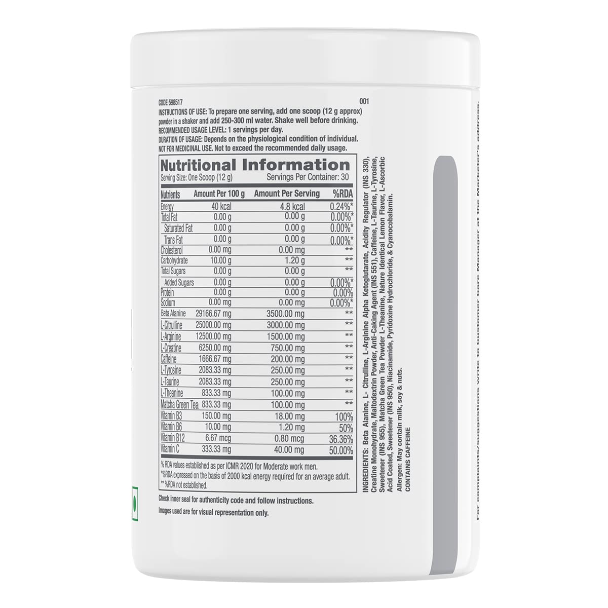 GNC Pro Performance Pre-Workout | 360 gm | 30 Servings | Boosts Energy & Endurance | Improves Focus | Revs Up Recovery | 1.5g L-Arginine | 3.5g Beta-Alanine | 0.2g Caffeine | Lemon