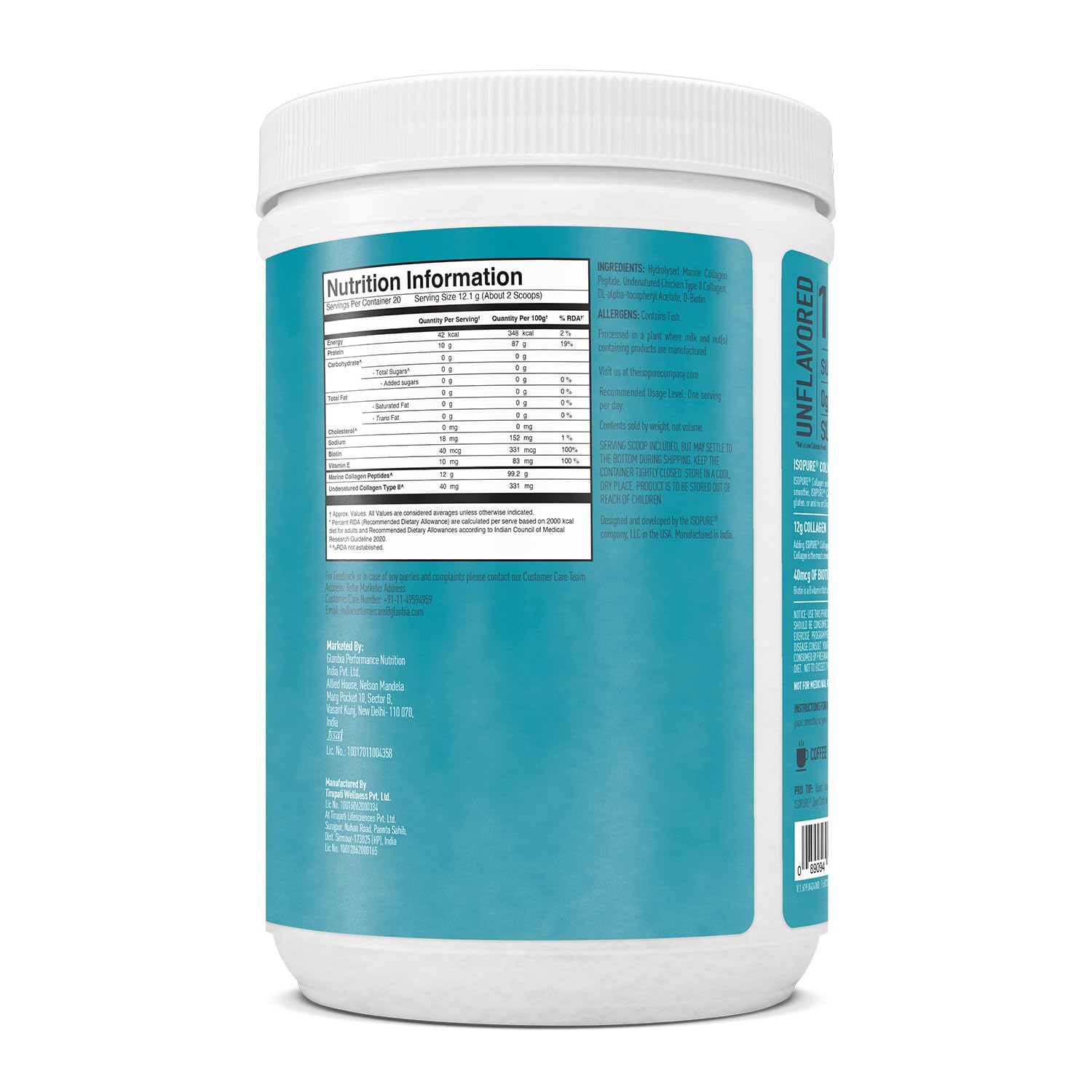 Isopure Collagen Peptides (12g/serve)- 250g (Unflavored) with Biotin & Vit E(100% RDA), For healthy Skin, Hair, Nails, Joints, & Bones.