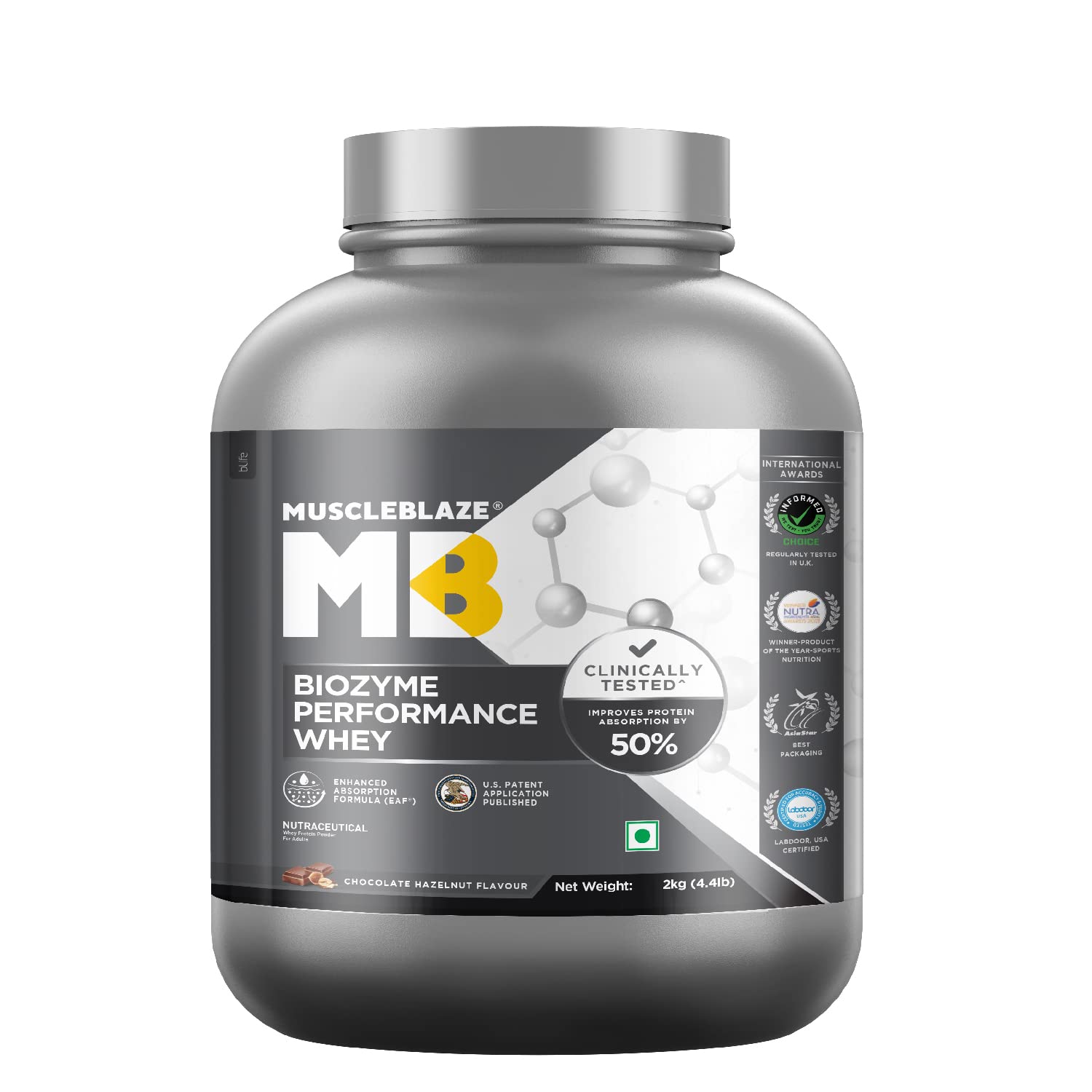 MuscleBlaze Biozyme Performance Whey Protein | Clinically Tested 50% Higher Protein Absorption | Informed Choice UK, Labdoor USA Certified & US Patent Filed EAF®