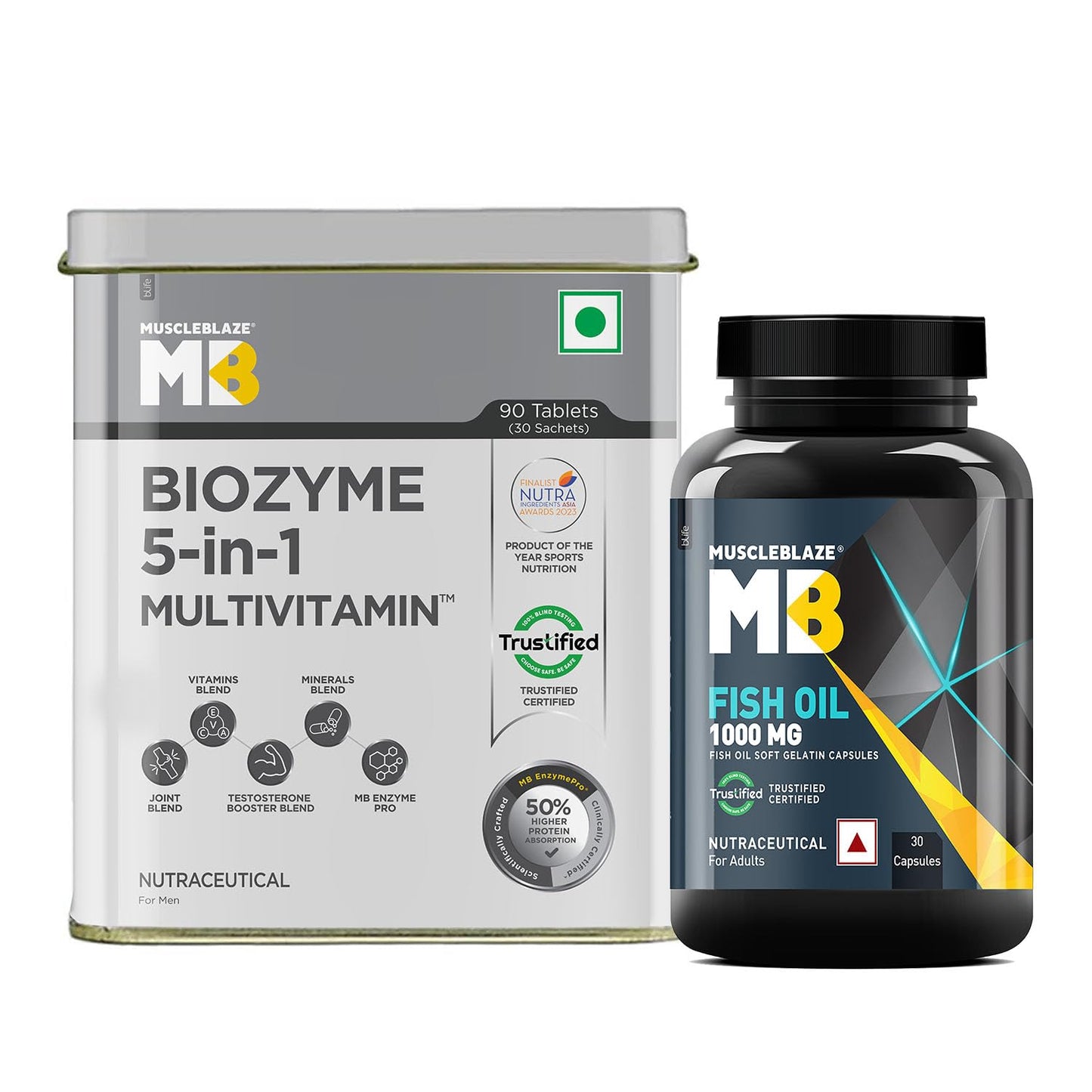 MuscleBlaze Omega 3 Fish Oil, | Trustified Certified for Accuracy & Purity, 1000mg Omega 3 with 180mg EPA & 120mg DHA