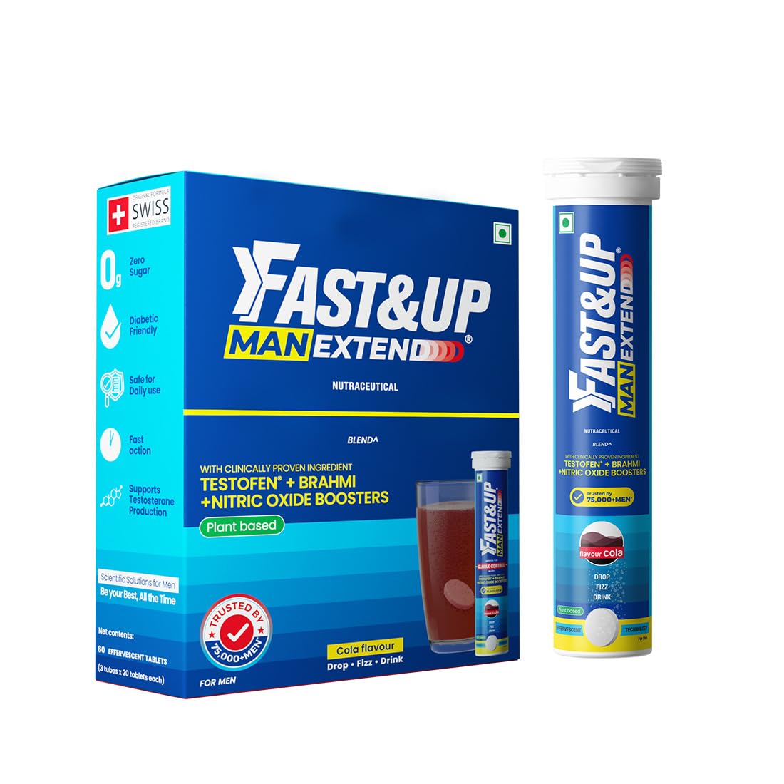 Fast&Up Man Extend | Testofen® Fenugreek Extract |Nitric Oxide Booster + Energizing Blend | Shatavari | Brahmi| Helps Improve Vitality & Stamina