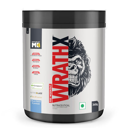 MuscleBlaze Pre Workout Wrathx With Creapure,Nitroblaze & Bioperine (F340 G,20 Servings),Powder,1 Count
