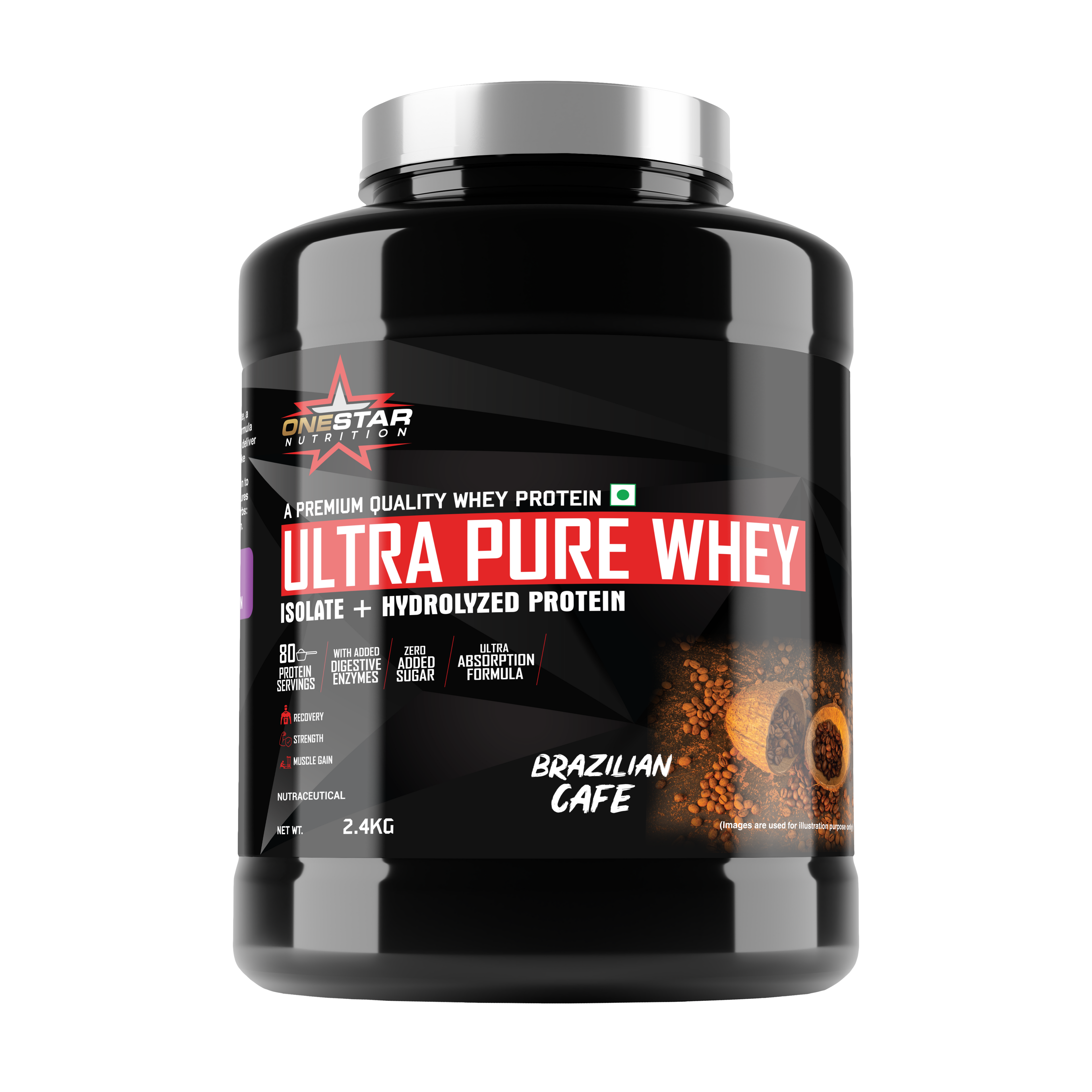 ONESTAR NUTRITION ULTRA PURE WHEY ISOLATE + HYDROLYZED WHEY PROTEIN| Fast-Digesting | Muscle Recovery Formula with Amino Acids | Low Sugar & Fat |/2.4KG/80-SERVINGS