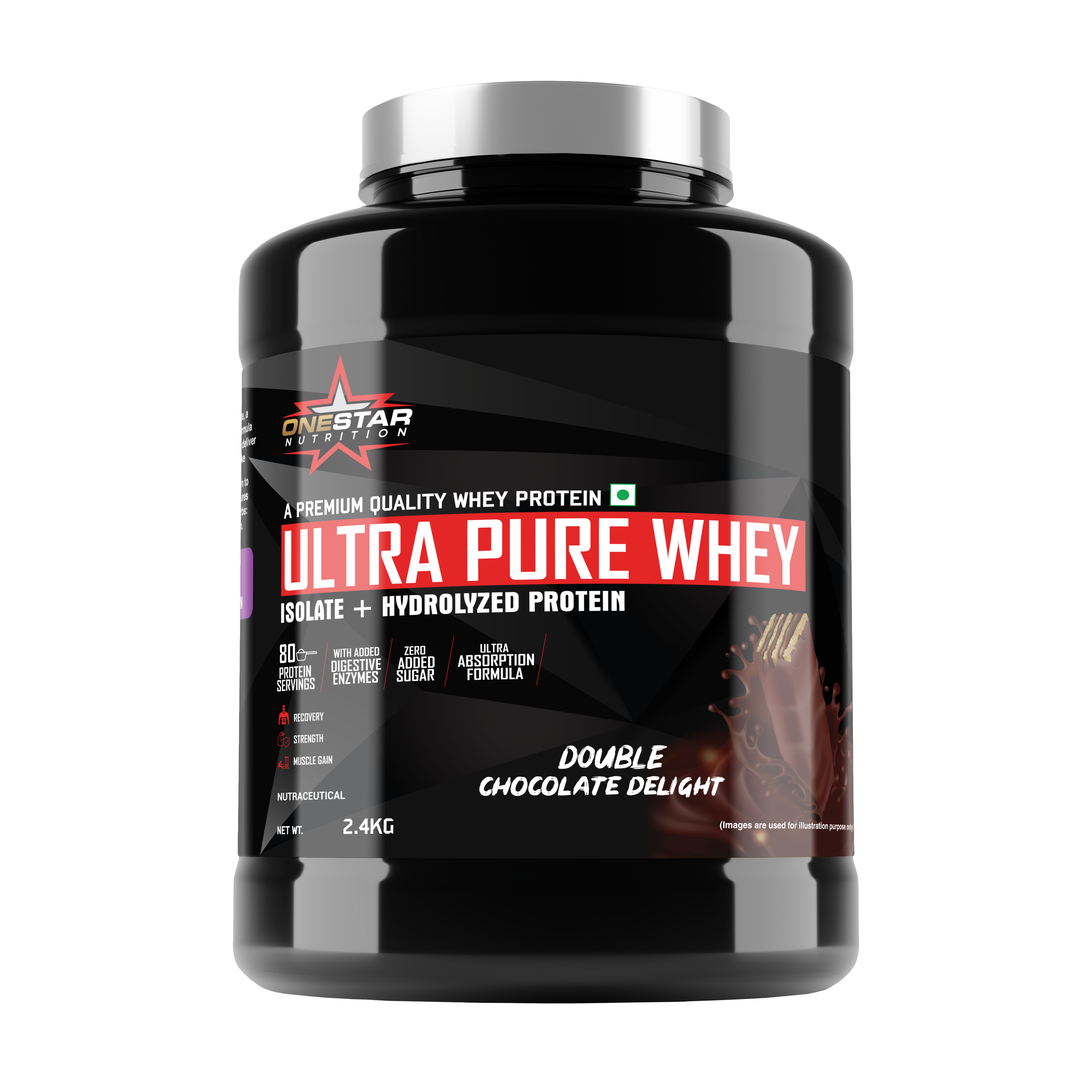 ONESTAR NUTRITION ULTRA PURE WHEY ISOLATE + HYDROLYZED WHEY PROTEIN| Fast-Digesting | Muscle Recovery Formula with Amino Acids | Low Sugar & Fat |/2.4KG/80-SERVINGS