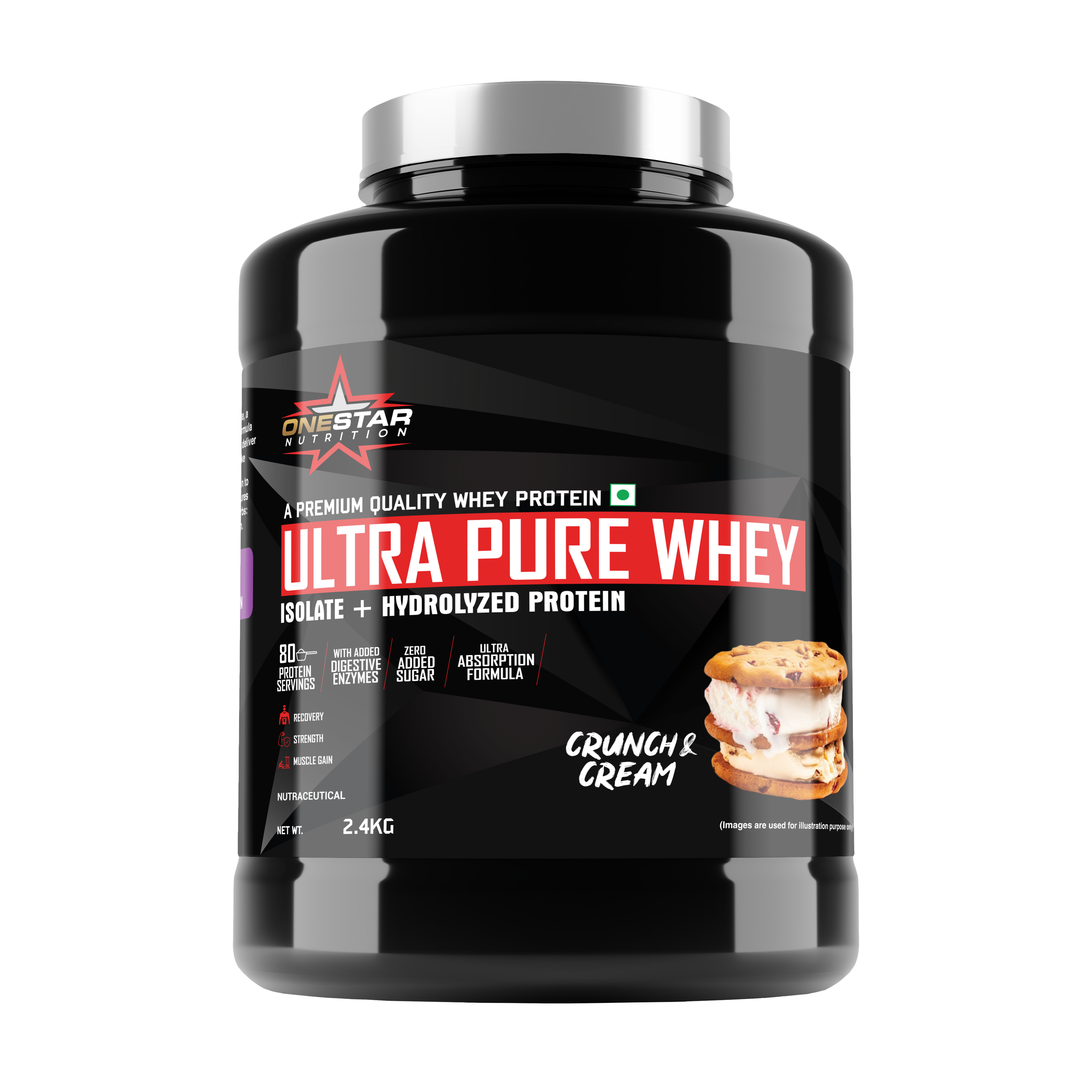 ONESTAR NUTRITION ULTRA PURE WHEY ISOLATE + HYDROLYZED WHEY PROTEIN| Fast-Digesting | Muscle Recovery Formula with Amino Acids | Low Sugar & Fat |/2.4KG/80-SERVINGS