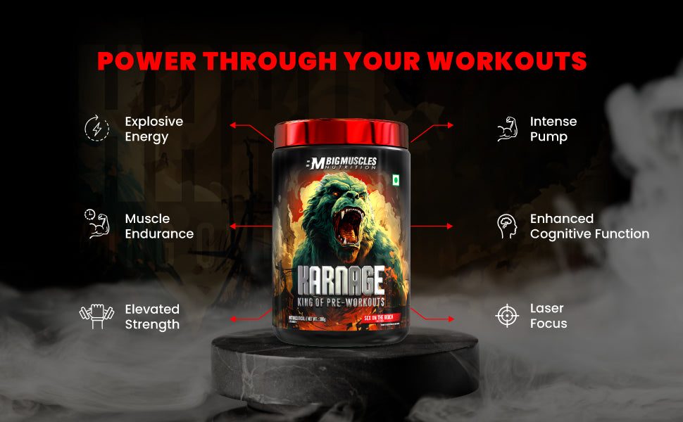 Bigmuscles Nutrition Karnage Pre workout (60 Servings, Sex On the Beach) | Pre-workout Supplement Supports to Improve Focus, Strength, Energy and Pump, Banned Substance Tested, Dope Free, 300g