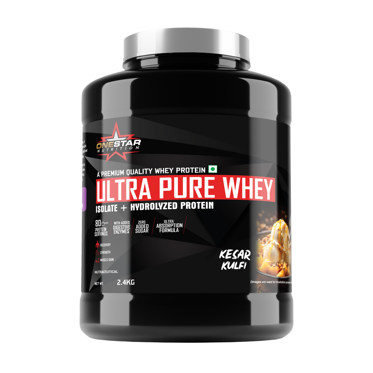 ONESTAR NUTRITION ULTRA PURE WHEY ISOLATE + HYDROLYZED WHEY PROTEIN| Fast-Digesting | Muscle Recovery Formula with Amino Acids | Low Sugar & Fat |/2.4KG/80-SERVINGS
