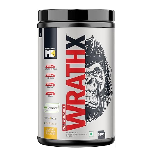 MuscleBlaze Pre Workout Wrathx With Creapure,Nitroblaze & Bioperine (F340 G,20 Servings),Powder,1 Count