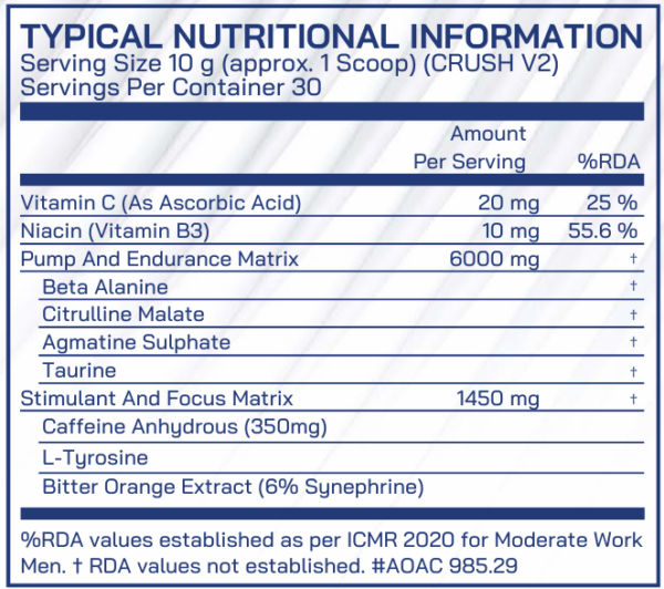 XSN CRUSH V2 MAX POTENCY PREWORKOUT-30/SERVINGS