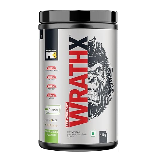 MuscleBlaze Pre Workout Wrathx With Creapure,Nitroblaze & Bioperine (F340 G,20 Servings),Powder,1 Count