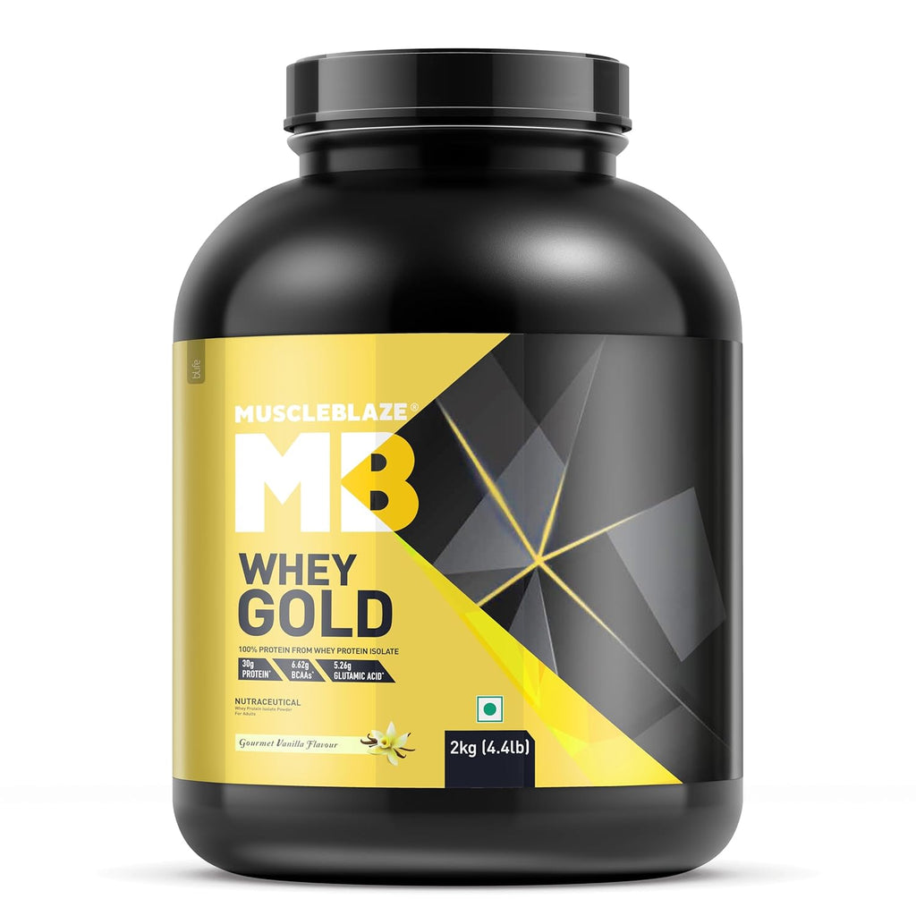 MuscleBlaze Whey Gold, 100% Whey Protein Isolate, Labdoor USA Certified, 30g Whey Protein Per Scoop